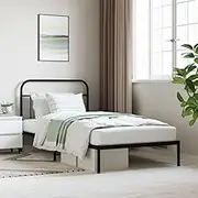 Bedroom Furniture Metal Bed Frame Without Mattress with Headboard Black 107x203 cm King Single