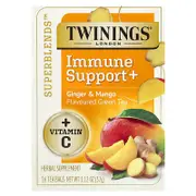 Twinings, Superblends™, Immune Support+ Green Tea, Ginger & Mango, 16 Tea Bags, 1.12 oz (32 g)