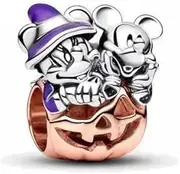 [Generic] Disney Mickey Mouse & Minnie Mouse Halloween Pumpkin Charm 925 Sterling Silver Charm Compatible with Pandora Charms,and Many Other UK Charm Bracelets., Metal