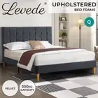Levede Queen Bed Frame Mattress Base Platform Wooden Velvet Headboard Grey