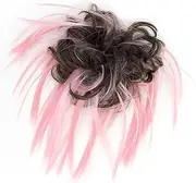 Hairpiece 2pcs Messy Hair Bun Piece Updo Fake Scrunchies Extension Wavy Curly Hairpieces Ponytail Chignon Headband for Women Daily Use(Brown Pink)