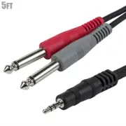 5FT 3.5mm 1/8" Stereo Male to 2x 6.35mm 1/4" Mono Male Y Splitter Audio Cable
