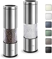 Salt and Pepper Grinder Set with Adjustable Coarseness | Manual Pepper Mill Grinder with Refillable Design | Ceramic Core | Kitchen Essential (2 Packs, Stainless Steel)