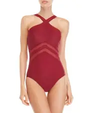 NEW MAGICSUIT MIRACLESUIT Pompei SWIMSUIT Sz 10 Mesh Inserts Red Merlot 1 Piece