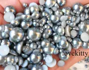 800 Pcs Gray Flatback Half Faux Pearls Beads DIY Crafts Nail Art