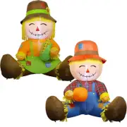 3.3FT Fall Inflatable Decoration, Set of 2 Air Blown Scarecrow Couples with B...