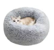 Modern Soft Plush Round Pet Bed for Cats or Small M(23.6"Dx7.9"H) Light Grey