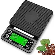 Coffee Scale with Timer, High Precision Sensors, 3kg/0.1g, LED Display, Black, Plastic & Silicone, Compact, Kitchen