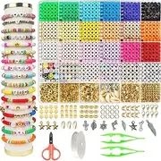 5100Pcs Clay Beads for Jewelry Making Kit, with Elastic String and tweezers, Including Soft Ceramic Chips Alphabet Letter Beads Smiley Face Beads and Flat Beads,Jewelry Making Kit Crafts for Teen Girls