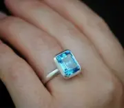 2.40 Ct Radiant Cut Natural Aquamarine Proposal Ring 14K solid White gold