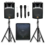 E-Lektron Pentamix Q308 2600W Bluetooth Vocal Sound System with Linkable Microphones Stands for Event DJ Party Band