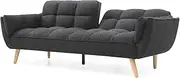[Priceworth] Jessie 3-Seater Sofa Bed, Versatile Bedroom and Living Room Furniture, Convertible Couch with Dark Grey Upholstery, Tufted Backrest, Padded Armrests, Sturdy, Sofa: 84 H x 211 W x 85 D CM