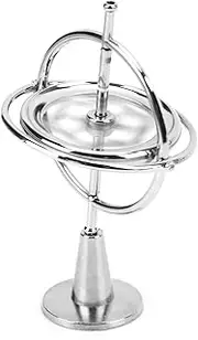 Precision Gyroscope Metal, Portable Wonderful Wear Resistant Rotating Gyroscope Silver for Children for Adults,High-end Physics Toy