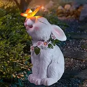 Attivolife Garden Solar Outdoor Statues Rabbit Light, Patio Decor Easter Bunny with Butterfly Ornament for Lawn Balcony Yard Art Decoration, Mother's Day Housewarming Presents for Mom Grandma Friends