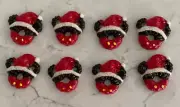 Mickey Mouse Christmas Resign Flat Back Red Set of 8 With Santa Hat