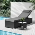 Livsip Wicker Sun Lounge with Table Outdoor Furniture Setting Rattan Day Bed ...