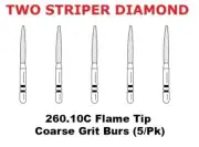 Premier Dental TWO STRIPER Diamond 260.10C Flame Tip Coarse Grit Burs (5/Pk)