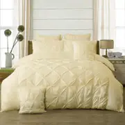 Fabric Fantastic Diamond Pintuck Super King Size Beige Quilt/doona/duvet Cover Set