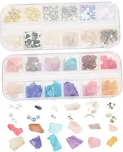 2Sets Nail Jewelry Kit with Abalone Shell Pieces DIY Nail Art Accessories for Manicure Home Decor Stylish Nail Art Tools for Creative Decoration