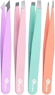 Beauty Eyebrow Tweezers Set Stainless Steel Slanted and Pointed Tip Hairs Tweezer Set Eyebrows Plucking Eyelash Extension Ingrown Hair Remover Tools 4pcs set