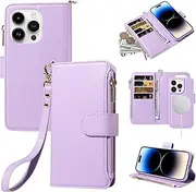 [YocoverTech] for iPhone 14 Pro Max Case,for iPhone 14 Pro Max Wallet Case,2 in 1 Magnetic Detachable PU Leather Flip Cover Card Holders,Support MagSafe Wireless Charging-Purple