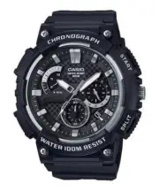 Casio MCW200H-1AV, Chronograph Watch, 100 Meter WR, Black Resin, Date, NEW