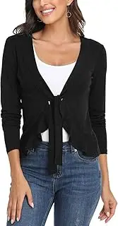 [andy & natalie] Women's Ruffled Tie Front Cardigan Long Sleeve Open Front Bolero Shrugs
