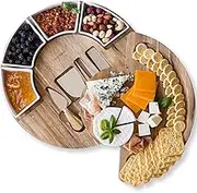 Cheese Cutting Board Set - Charcuterie Board Set and Cheese Serving Platter. Perfect Meat/Cheese Board and Knife Set for Entertaining and Serving. 4 Knives and 4 Ceramic Bowls Server Plate - 13 inch