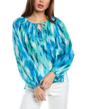 Tommy Bahama Ikat Shimmer Silk-Blend Peasant Top