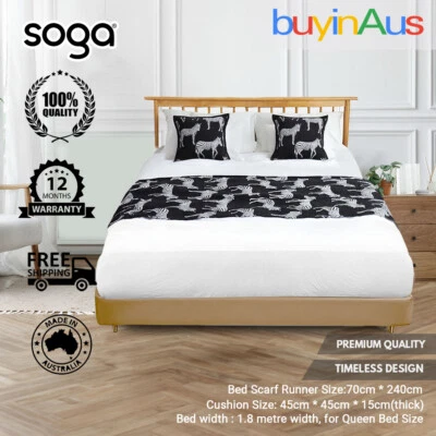 SOGA 1.8m Black Zebra Vintage Bed Scarf Runner Bedding Tail Pad Flag Set of 3
