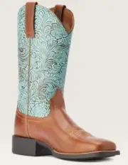 Ladies Ariat 10042534 Round Up Square Toe Brown & Turquoise Womens Boots