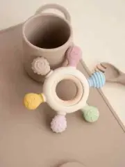 Food Grade Baby Silicone Teether Rudder Shape Wooden Ring Teething Toys