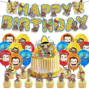 2025 New Curious George Theme Fans Birthday Party Decoration Supplies Banner Balloons Kit Cake Topper Cupcake Toppers Decors Set