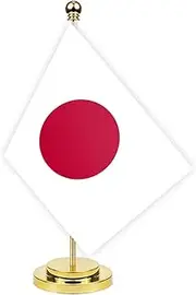 Japan Desk Flag,12 inch Tall Small Japanese Indoor Banner,Tiny Printing Decor For Office Home Table Meeting With Golden Metal Pole Base