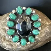 Green Malachite Quartz Navajo Sterling Silver Cluster Ring Size 10.5 18399