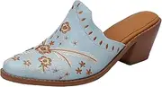 [Smilice] Women Embroidered Mules Block Heel Closed Toe Slippers