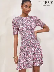 Pink Printed Jersey Underbust Mini Dress (F91604) | $104