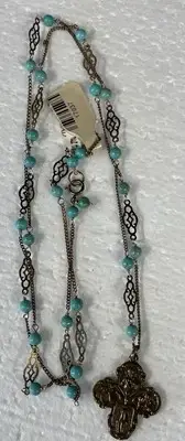 Andrea Barnett Necklace Long 16” W/sm Your Beads Bronze Medal Brass Chain Vintag