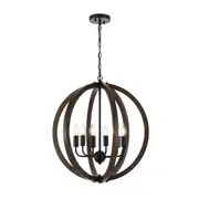 Vestal 6 Light Warm Walnut Spherical Rustic Pendant