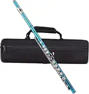 Closed Hole C Flute 16 Keys Cupronickel Nickel-Plated Wind Instrument with Carry Case Flute Stand G s Cleaning Cloth Scre River Cleaning Rod Blue Green One Size