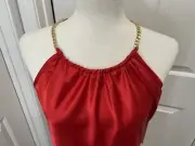 New Nicole Miller Satin And Gold Chain Top Cami Womens Sz XS.
