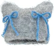 [MININAI] Women Fluffy Knit Beanie Hats Cute Bow Knot Cat Ear Hat Y2k Aesthetic Accessories Coquette Kawaii Stuff