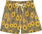 [RPLIFE] Swim Shorts for Boys, Anti Chafe Swim Trunks for Boys 2 T, Sunflowers Green Leaves