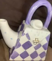 Single Cup Teapot Purple & White Check Purse Style with Lid