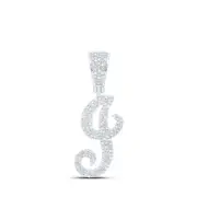 10K White Gold Mens Round Diamond J Initial Letter Charm Pendant 3/4 Cttw