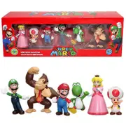 6pcs/set Super Mario Bros Action Figures Ornament Decoration Peach Toad Mario Luigi Yoshi Donkey Model Doll Toy Birthday Gift A