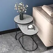 TINGTINGLI Sofa Sideboard Set, Light Luxury Small Coffee Table, Modern Side Table, Iron Side Table, Rock Slab Countertop, Easy to Clean, Suitable for Living Room, Bedroom(Black)