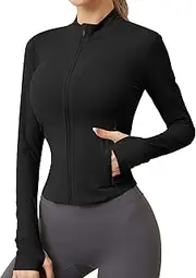 [AKEWEI] Womens Zip Up Workout Jackets Lightweight Athletic Slim Fit Track Jacket with Inner and Outer Pockets and Thumb Holes