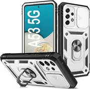 [PASNEW] for Samsung Galaxy A53 5G Case,360°Metal Kickstand & Slide Camera Cover,Multi-Layer Heavy Duty Full Body Shockproof Protection Hard Shell Cases,6.5 inch,White