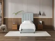 My Style Buttoned Headboard & Gas Lift Base - King Single / Duckegg / Drawer Base